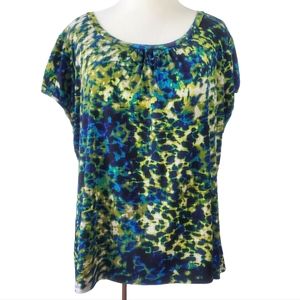 Worthington Short sleeve Blouse Shirt Top Size 3X Plus Blue Green Color